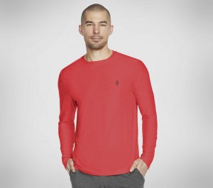 Camisa Manga Larga Skechers GO DRI All Day L/S Diamond Tee Solid Hombre Grises Rojos | 374958SDI