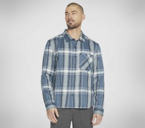 Camisa Manga Larga Skechers GO DRI Ridgetop Button Down Shirt Hombre Azules | 375469IEN