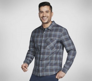 Camisa Manga Larga Skechers GO DRI Ridgetop Button Down Shirt Hombre Negros Grises | 109325SPO