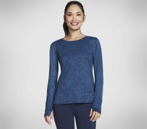 Camisa Manga Larga Skechers GO DRI Swift LS Crew Mujer Turquesa Azul Marino | 873506XSM