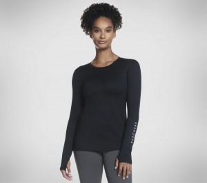 Camisa Manga Larga Skechers GO DRI Swift LS Crew Mujer Negros | 058632JEN