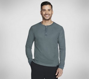 Camisa Manga Larga Skechers GO KNIT Waffle Henley Hombre Verdes Negros | 410926LPR