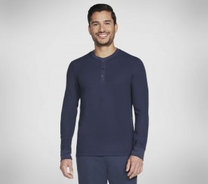 Camisa Manga Larga Skechers GO KNIT Waffle Henley Hombre Grises Azul Marino | 548769NAO