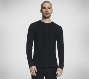 Camisa Manga Larga Skechers GO KNIT Waffle Henley Hombre Negros | 524918ZWE