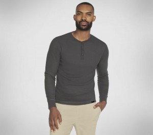 Camisa Manga Larga Skechers GO KNIT Waffle Henley Hombre Negros Grises | 570132FZH