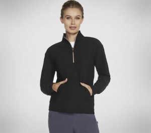 Camisa Manga Larga Skechers GO LUXE Rib 1/4 Zip Mujer Negros | 732841ENK