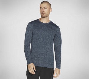 Camisa Manga Larga Skechers On The Road Long Sleeve Hombre Azules Grises | 913208TAF