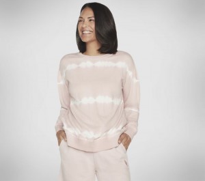 Camisa Manga Larga Skechers SKECHDYE Stripe Crew Sweatshirt Mujer Rosas Claro | 469785KVH