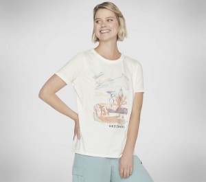 Camiseta Skechers Airbrush Tee Mujer Blancos Plateados | 204837FIC
