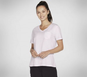 Camiseta Skechers Diamond Wash Hatha V-Neck Pocket Tee Mujer Morados Lavanda | 218603XZM