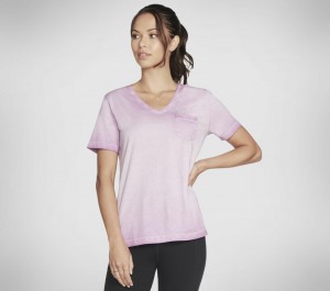 Camiseta Skechers Diamond Wash Hatha V-Neck Pocket Tee Mujer Morados Rosas | 756108HVD