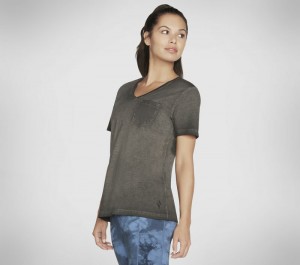 Camiseta Skechers Diamond Wash Hatha V-Neck Pocket Tee Mujer Negros | 264578AHI