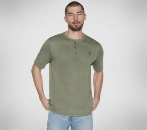 Camiseta Skechers GOKNIT Pique Short Sleeve Henley Hombre Grises Claro Verdes | 583791MTL