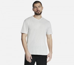 Camiseta Skechers GO DRI Pima Signature V-Neck Hombre Blancos Grises Marrom | 768145ANE
