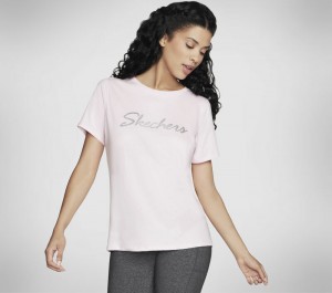 Camiseta Skechers Metallic Logo Tee Mujer Rosas Plateados | 547210DRC