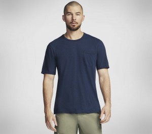 Camiseta Skechers SKECH-BREEZE Slub Pocket Tee Hombre Azul Marino | 831769MSF