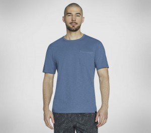 Camiseta Skechers SKECH-BREEZE Slub Pocket Tee Hombre Azules Grises | 029746VKN