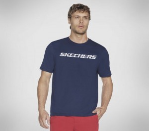 Camiseta Skechers Strikethrough Tee Hombre Azul Marino | 832594DVK