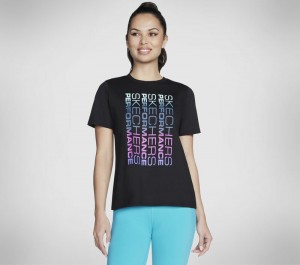 Camiseta Skechers Vibrant Glow Short Sleeve Tee Mujer Negros | 357690VPF