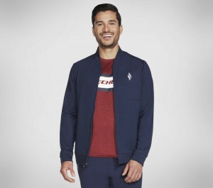 Chamarras Skechers Apparel Hoodless Hoodie ULTRA GO Jacket Hombre Azul Marino | 860541VRL