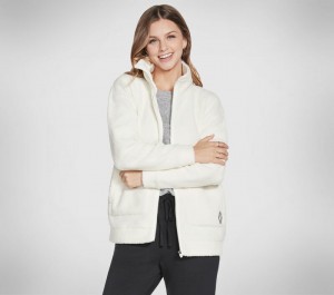 Chamarras Skechers Downtime Jacket Mujer Blancos | 496785ZJI