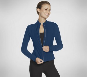 Chamarras Skechers GO FLEX Rib Jacket Mujer Turquesa Azul Marino | 792845TCW