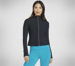 Chamarras Skechers GO FLEX Rib Jacket Mujer Negros | 251739FBX