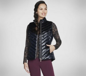 Chamarras Skechers GO SHIELD Shine Vest Mujer Negros | 945618ZGQ