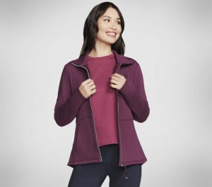 Chamarras Skechers GO SNUGGLE Jacket Mujer Vino Rosas | 392648TDP