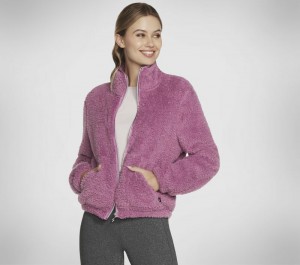 Chamarras Skechers GO SNUGGLE Sherpa Jacket Mujer Morados Claro | 046837UDP