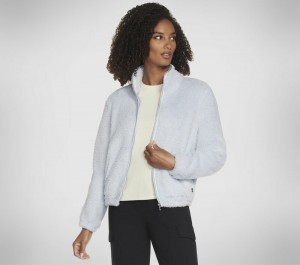 Chamarras Skechers GO SNUGGLE Sherpa Jacket Mujer Azules Plateados | 835107SFX