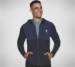 Chamarras Skechers SKECH-KNITS ULTRA GO Lite Full Zip Hoodie Hombre Azul Marino | 264310FTL