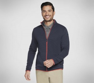 Chamarras Skechers The Hoodless Hoodie Ottoman Jacket Hombre Grises Azul Marino | 804957PQZ