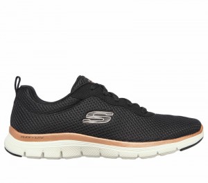 Tenis Training Skechers Flex Appeal 4.0 - Brilliant View Mujer Negros Rosas Dorados | 608127BYV