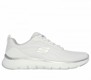 Tenis Training Skechers Flex Appeal 5.0 - Uptake Mujer Blancos Plateados | 324576YKW