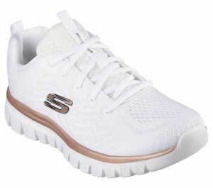 Tenis Training Skechers Graceful - Get Connected Mujer Blancos Rosas Dorados | 439701SCB