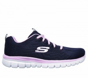 Tenis Training Skechers Graceful - Get Connected Mujer Azul Marino Rosas | 834562ASC