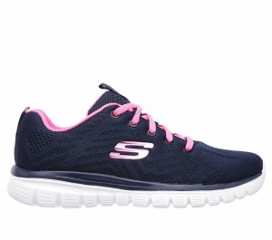 Tenis Training Skechers Graceful - Get Connected Mujer Azul Marino Rosas | 579382MYV