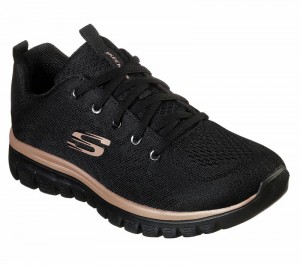 Tenis Training Skechers Graceful - Get Connected Mujer Negros Rosas Dorados | 562490HEI