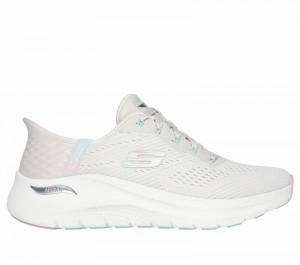 Tenis Training Skechers Slip-ins: Arch Fit 2.0 - Easy Chic Mujer Beige Rosas | 150436UKX