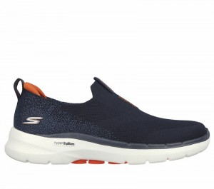 Tenis para Caminar Skechers GOwalk 6 Hombre Azul Marino Naranjas | 963704QBT