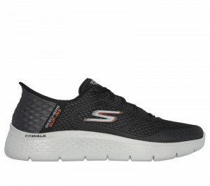Tenis para Caminar Skechers Slip-ins: GO WALK Flex - New World Hombre Negros Naranjas | 819736KGI
