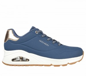 Zapatos Cuña Skechers Uno - Shimmer Away Mujer Azul Marino | 619385IQV