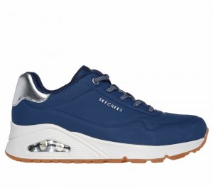 Zapatos Cuña Skechers Uno - Shimmer Away Mujer Azul Marino Plateados | 371582XRF