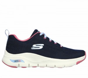 Zapatos con Cordones Skechers Arch Fit - Comfy Wave Mujer Azul Marino Rosas | 265708VTJ