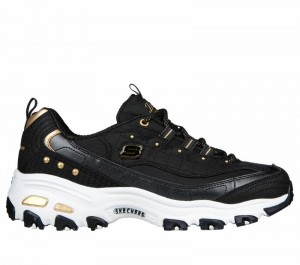 Zapatos con Cordones Skechers D'Lites Mujer Negros Dorados | 593470OWB